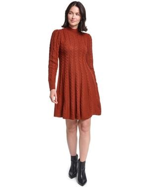 Jessica Howard Long-sleeve Cable Fit & Flare Mock Neck Knee Length Dress - Red
