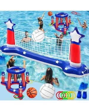 Gnuadz Pool Games Set Volleyball Basketball Ring Toss Inflatable Water Sports - Blue