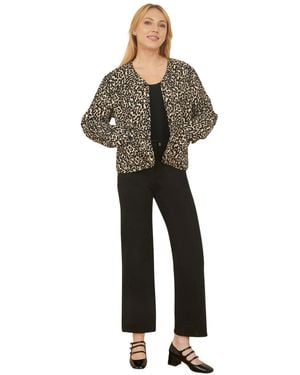 Yumi' Leopard Print Round Neck Boxy Jacket - Black