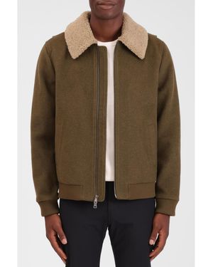 Bagatelle Homme Wool Blend Faux Fur Collared Bomber Jacket - Brown