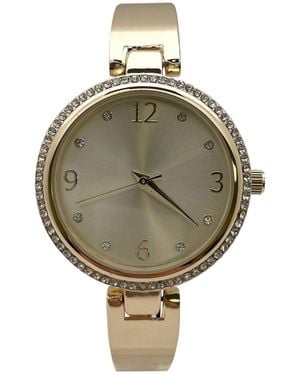 Olivia Pratt Round Face Rhinestone Bezel Soft Bangle Watch - Metallic