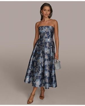 Donna Karan Jacquard Strapless A-line Dress - Blue
