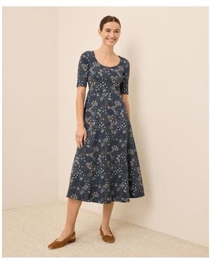 plus size midi dress with sleeves Unique Vintage Plus Size Black & Blue Floral Puff Sleeve Midi Dress