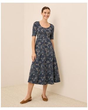 Pact Organic Cotton Fit & Flare Scoop Midi Dress - Blue