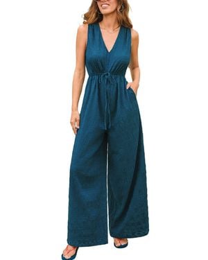 CUPSHE V-neck Zipper Closure Jumpsuit - Blue