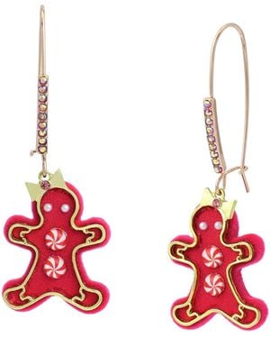 Betsey Johnson Faux Stone Santa Baby Gingerbread Dangle Earrings - Red