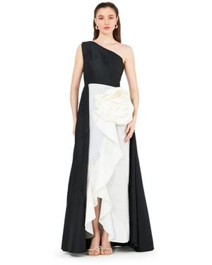 Amiri One Shoulder Dress With Cascading Ruffle Flower Detail - Black