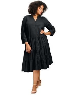 Avenue Avery Cotton Poplin Button Dress - Black