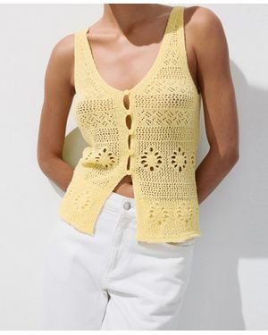 Mango Buttons Crocheted Vest - Yellow