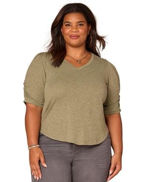 Democracy Plus Size Puff-sleeve V-neck Top - Green