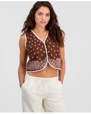 And Now This Petite Linen-blend Bandana-print Vest - Brown