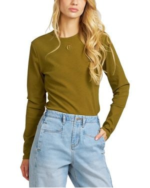 Elle Collection Embroidered Ribbed-knit Long-sleeve T-shirt - Blue
