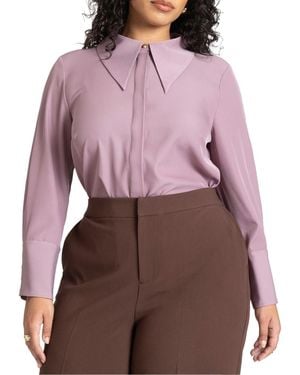 Eloquii Plus Size Pointed Collar Button Up Shirt - Purple