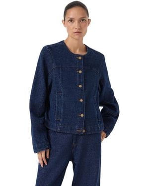 Hush Collarless Lurex Denim Jacket - Blue