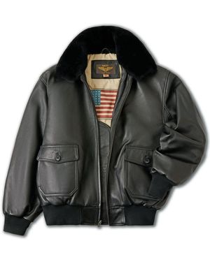Landing Leathers Men G-1 Leather Flight Bomber Jacket - Black