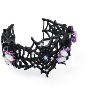 Betsey Johnson Faux-stone Halloween Spiderweb Cuff Bracelet - Black