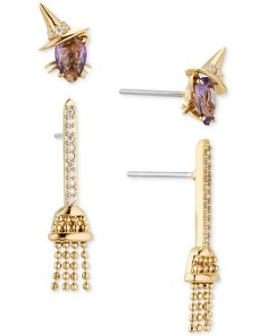 AJOA Ava Nadri 18k -plated 2-pc. Set Mixed Stone Witch Cat & Broomstick Earrings - Metallic