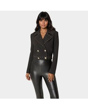 Bebe Woven Twill Studded Double Breast Jacket - Black