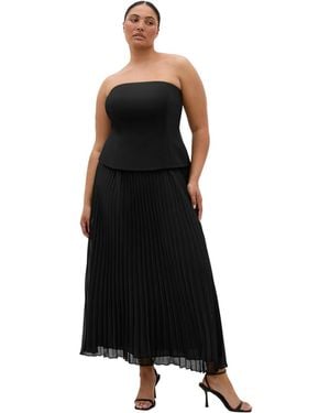 City Chic Plus Size Loretta Strapless Pleated Maxi Dress - Black