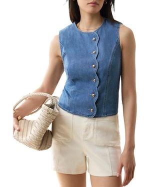 Mint Velvet Sleeveless Scallop Detail Denim Waistcoat - Blue