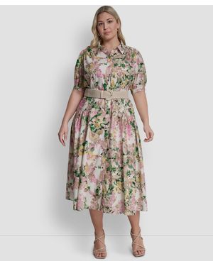 DKNY Plus Size Drop Waist Collared Shirtdress - White