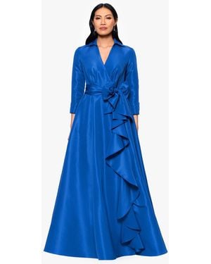 Betsy & Adam Taffeta Ruffled Long Wrap Dress - Blue