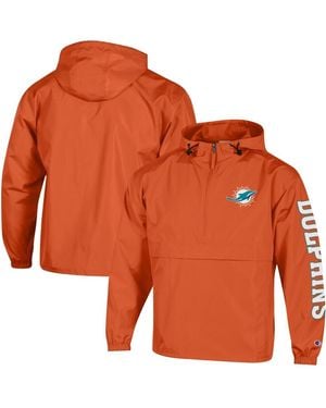 Champion Miami Dolphins Packable Windbreaker Half-zip Jacket - Orange