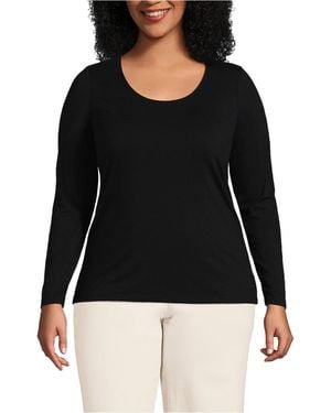 Lands' End Plus Size Lightweight Jersey Skimming Long Sleeve Scoop Neck T-shirt - Black