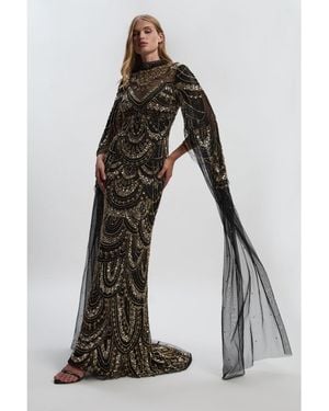 Karen Millen Beaded Midaxi Cape Dress - Black