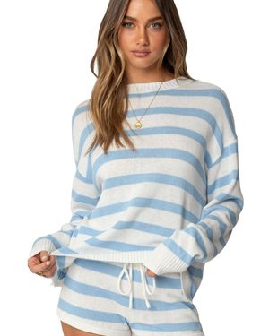 Edikted Amaris Oversized Striped Knit Sweater - Blue