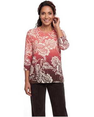 Olsen Cotton Crewneck 3/4-sleeve T-shirt - Red