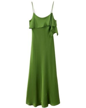 Mango Asymmetrical Ruffle Satin Midi Dress - Green