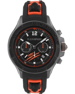 Philipp Plein Warrior Tech Chronograph Date Quartz Orange Silicone Strap 47.5mm - Black