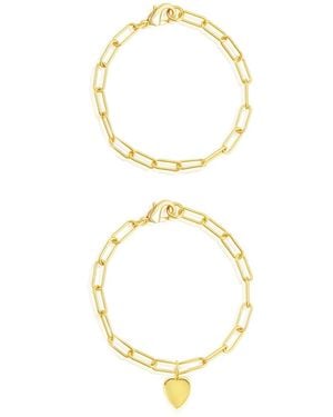 Adornia Heart Paper Clip Chain Bracelet Set - Yellow