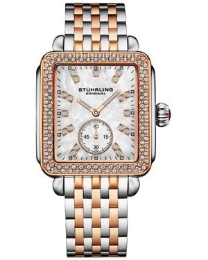 Stuhrling S 4090 34mm Crystal-accented Rectangular Stainless Steel Bracelet Watch - Metallic