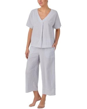 DKNY Seersucker Dolman Short-sleeve Top & Cropped Pants Pajama Set - Blue