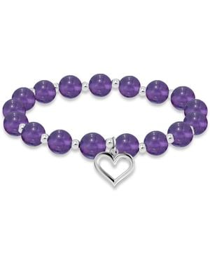 Macy's Silver-plated Beaded Heart Charm Stretch Bracelet - Blue