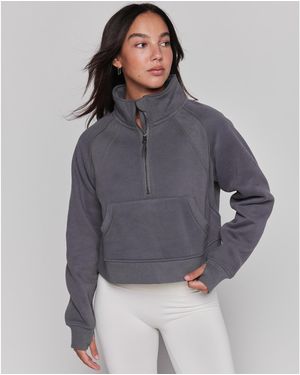Rebody Active Effortless Fleece Crop Half Zip Pullover - Gray