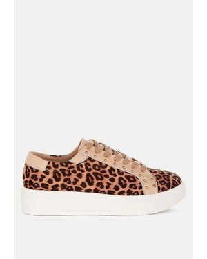 Rag & Co Flippin Studded Leopard Print Chunky Sneakers - White