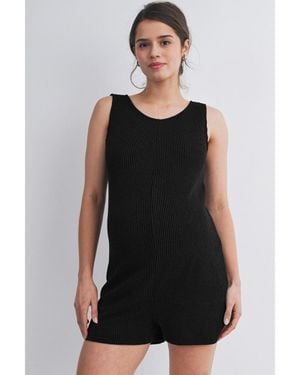 Hello Miss Maternity Ribbed Sleeveless Crewneck Romper - Black