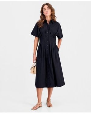 On 34th Pleated Waist Midi Shirtdress - Blue