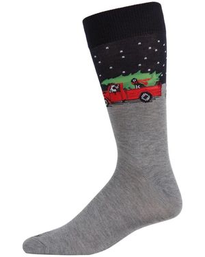 Memoi Holiday Pup Pick Up Crew Socks - Gray