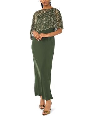 Msk Boat-neck Embellished-cape Jersey-knit Gown - Green