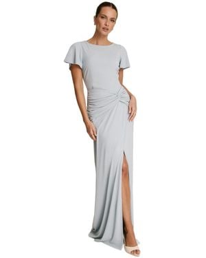 Six Stories Knot Panel Flutter Sleeve Stretch Dresses - Natural
