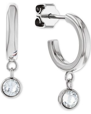 Tommy Hilfiger 2-pc. Set Pave Stud & Crystal Charm Hoop Earrings - White