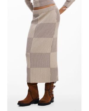 Desigual Long Ribbed Skirt - Brown