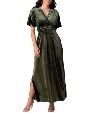 Kiyonna Verona V-neck Velvet Evening Gown - Black