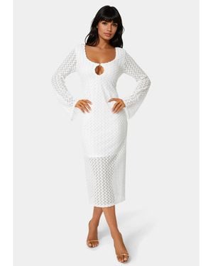 Bebe Long Sleeve Cut Out Crochet Maxi Dress - White