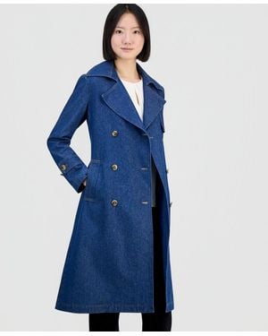 Anne Klein Double-breasted Cotton Denim Trench Coat - Blue