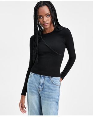 BarIII Corset-inspired Long-sleeve Sweater - Black